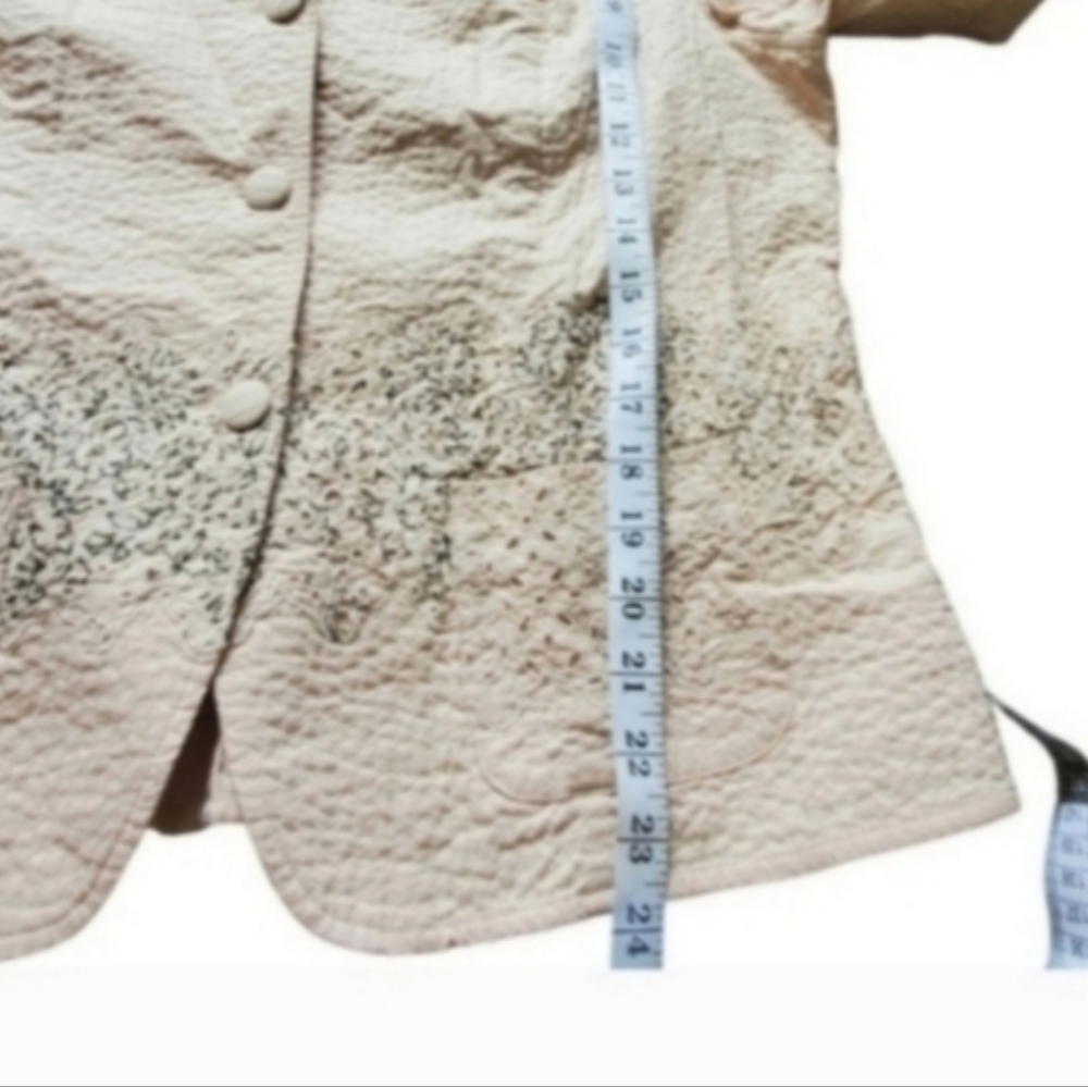 New Coldwater Creek Cotton Tan Eyelet Floral Stripe Brown Cream Coat Large - Picture 9 of 11